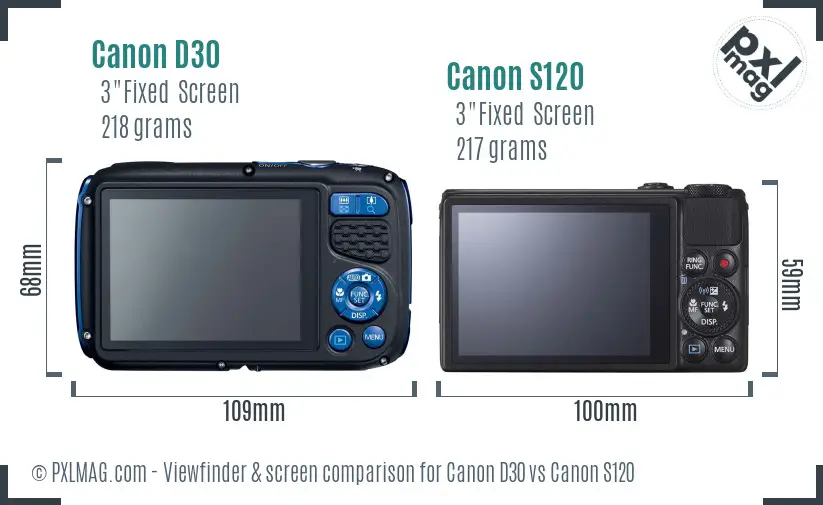 Canon D30 vs Canon S120 Screen and Viewfinder comparison Canon D30 vs Canon S120 Screen and Viewfinder comparison
