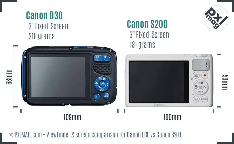 Canon D30 vs Canon S200 Screen and Viewfinder comparison