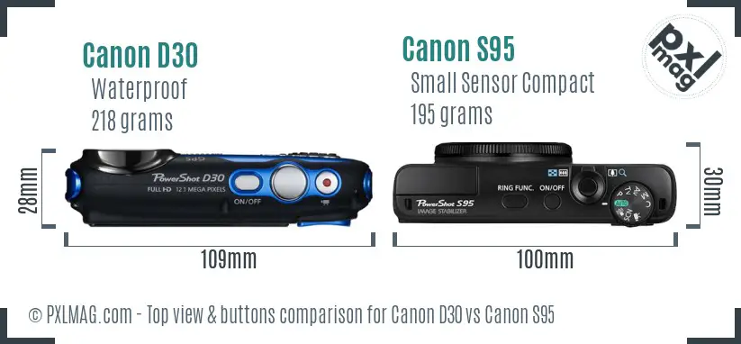 Canon D30 vs Canon S95 top view buttons comparison