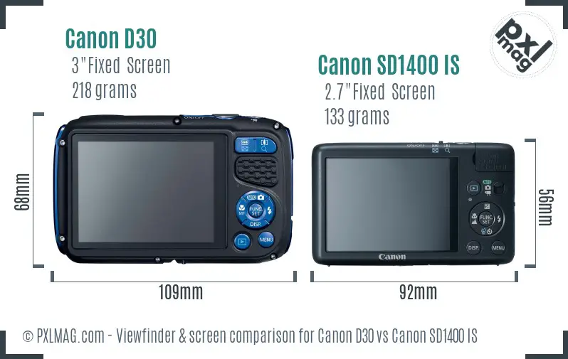 Canon D30 vs Canon SD1400 IS Screen and Viewfinder comparison