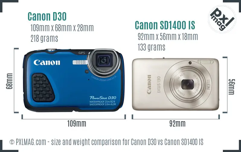 Canon D30 vs Canon SD1400 IS size comparison