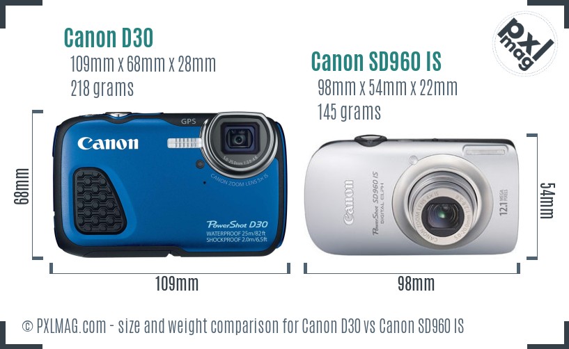 Canon D30 vs Canon SD960 IS size comparison