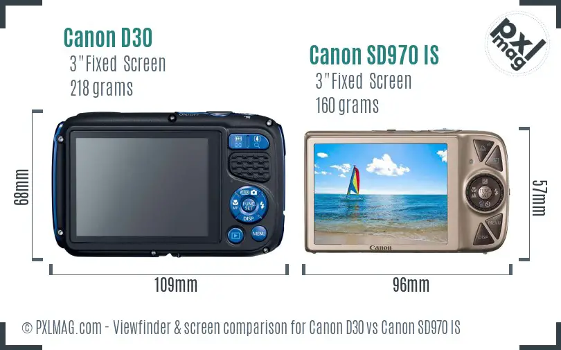 Canon D30 vs Canon SD970 IS Screen and Viewfinder comparison