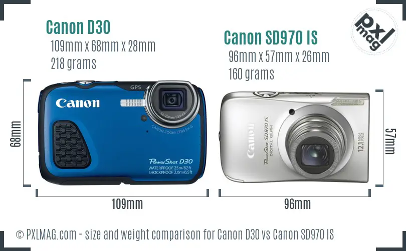 Canon D30 vs Canon SD970 IS size comparison Canon D30 vs Canon SD970 IS size comparison