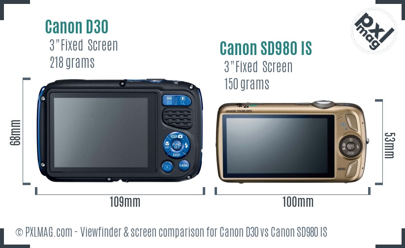Canon D30 vs Canon SD980 IS Screen and Viewfinder comparison