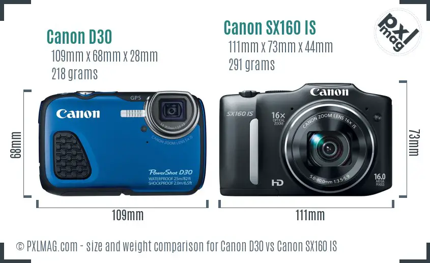 Canon D30 vs Canon SX160 IS size comparison