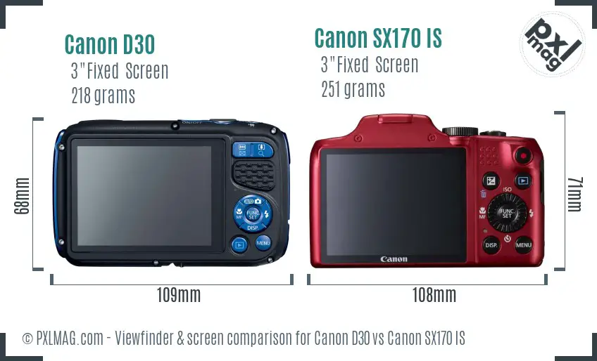Canon D30 vs Canon SX170 IS Screen and Viewfinder comparison