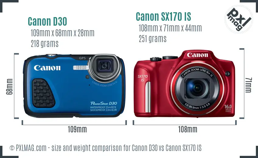 Canon D30 vs Canon SX170 IS size comparison
