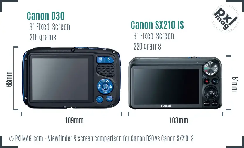 Canon D30 vs Canon SX210 IS Screen and Viewfinder comparison