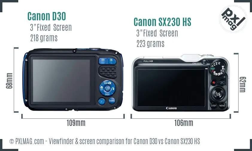 Canon D30 vs Canon SX230 HS Screen and Viewfinder comparison Canon D30 vs Canon SX230 HS Screen and Viewfinder comparison