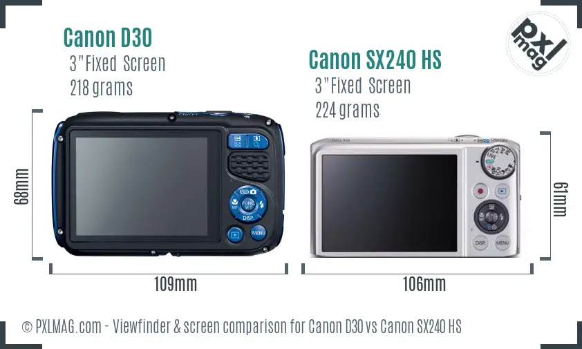 Canon D30 vs Canon SX240 HS Screen and Viewfinder comparison