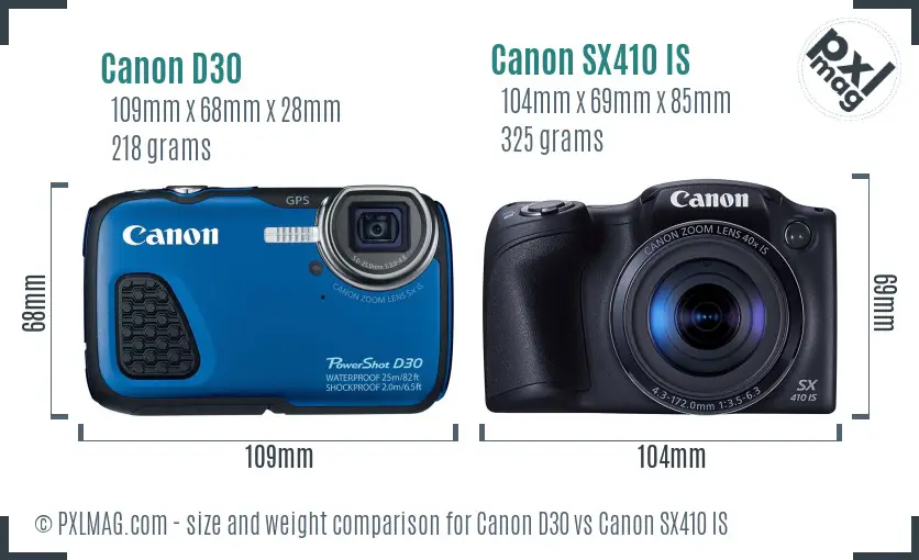 Canon D30 vs Canon SX410 IS size comparison Canon D30 vs Canon SX410 IS size comparison