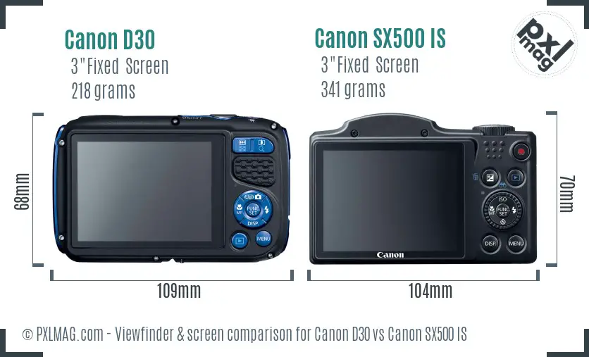 Canon D30 vs Canon SX500 IS Screen and Viewfinder comparison