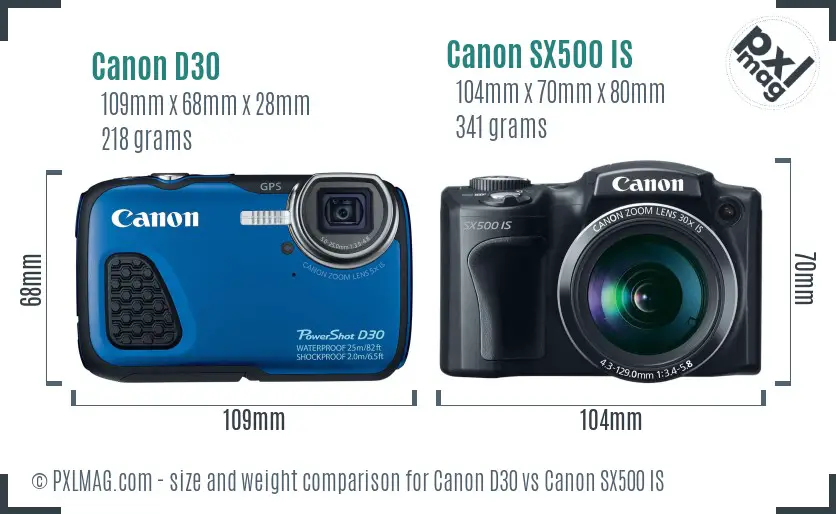 Canon D30 vs Canon SX500 IS size comparison Canon D30 vs Canon SX500 IS size comparison