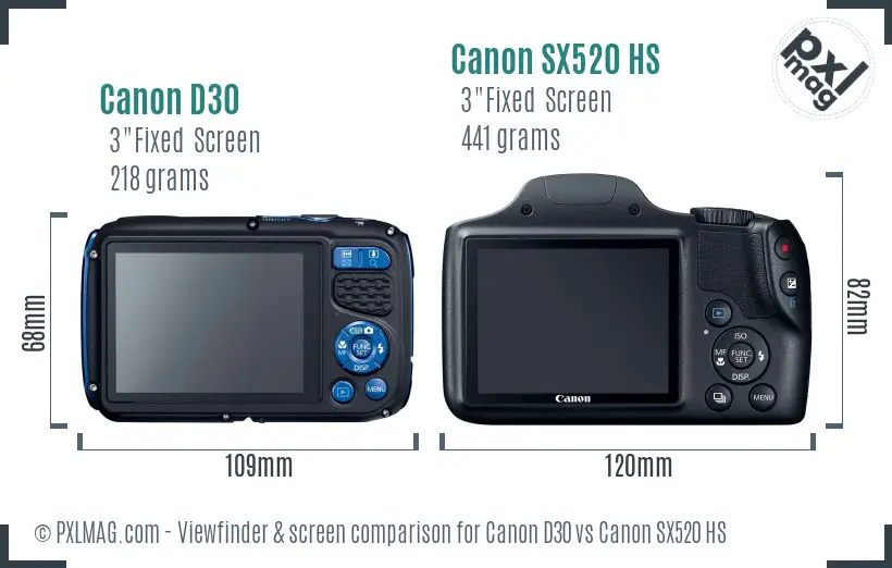 Canon D30 vs Canon SX520 HS Screen and Viewfinder comparison Canon D30 vs Canon SX520 HS Screen and Viewfinder comparison