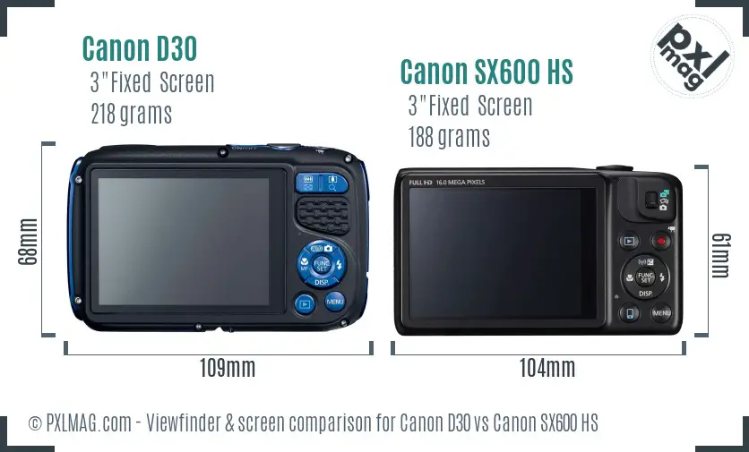 Canon D30 vs Canon SX600 HS Screen and Viewfinder comparison Canon D30 vs Canon SX600 HS Screen and Viewfinder comparison