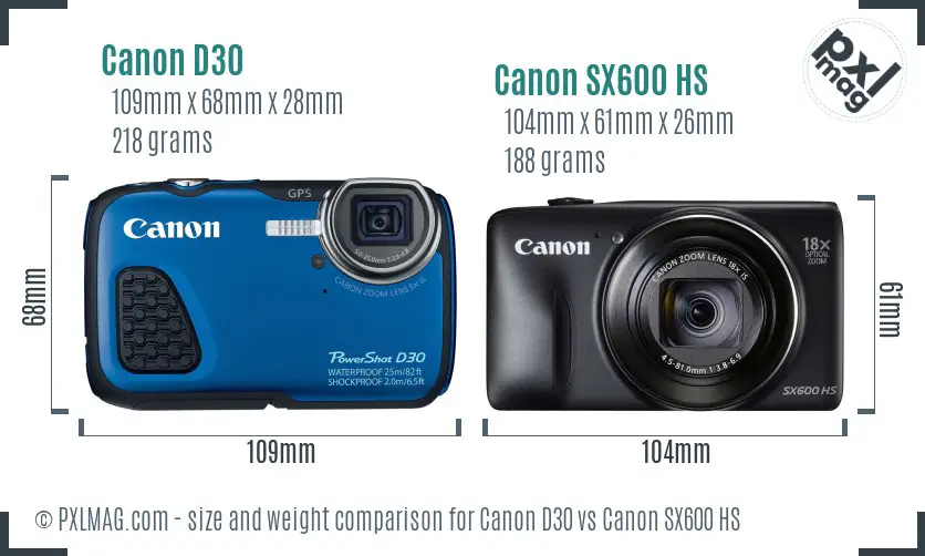 Canon D30 vs Canon SX600 HS size comparison Canon D30 vs Canon SX600 HS size comparison