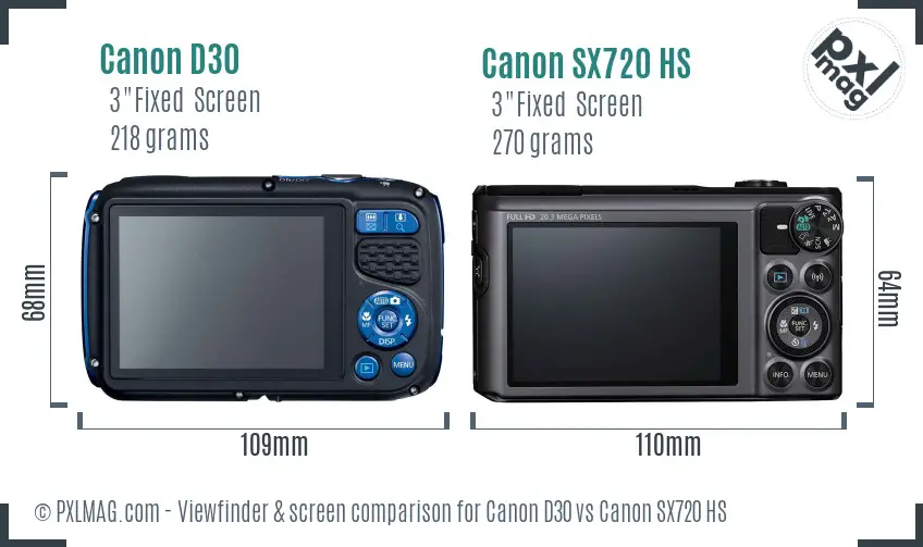 Canon D30 vs Canon SX720 HS Screen and Viewfinder comparison