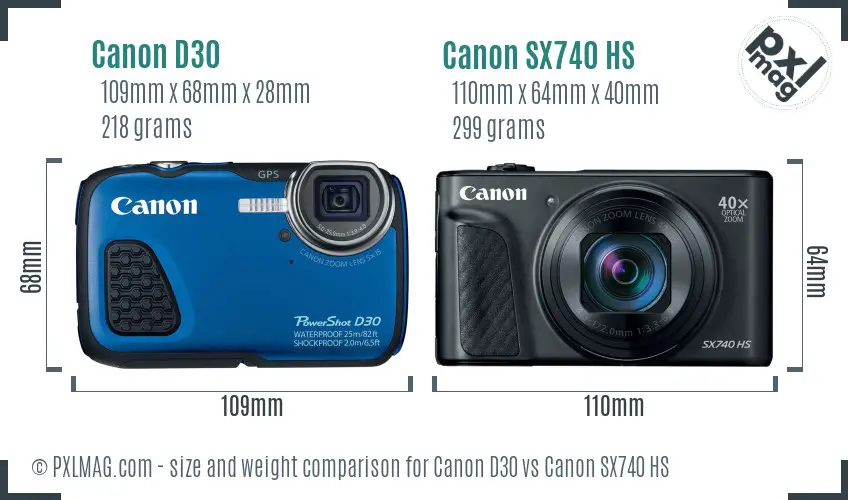Canon D30 vs Canon SX740 HS size comparison Canon D30 vs Canon SX740 HS size comparison