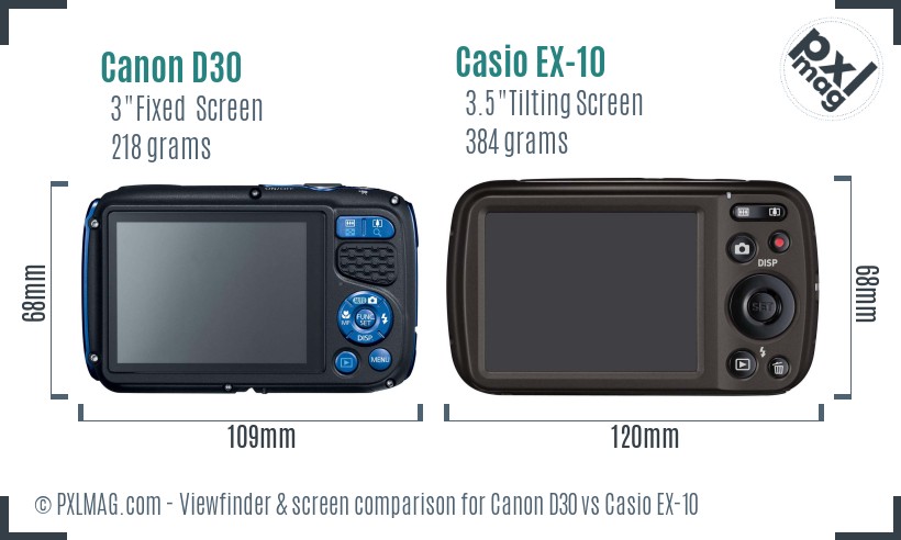 Canon D30 vs Casio EX-10 Screen and Viewfinder comparison