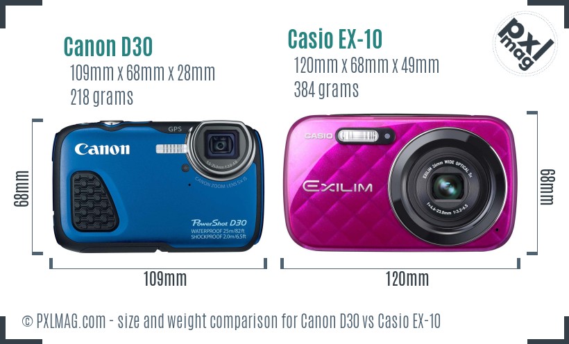 Canon D30 vs Casio EX-10 size comparison
