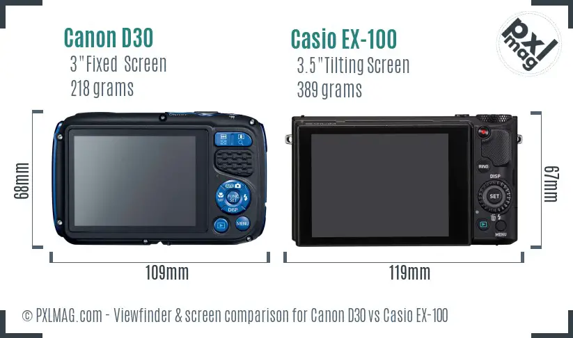 Canon D30 vs Casio EX-100 Screen and Viewfinder comparison