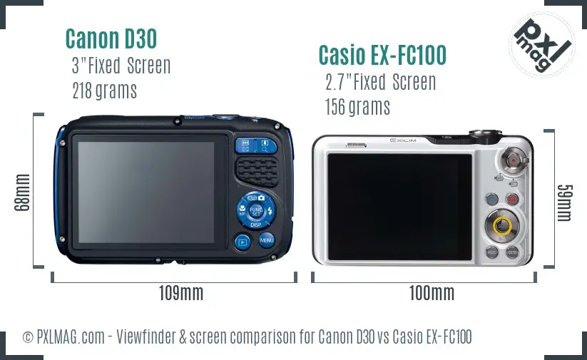 Canon D30 vs Casio EX-FC100 Screen and Viewfinder comparison