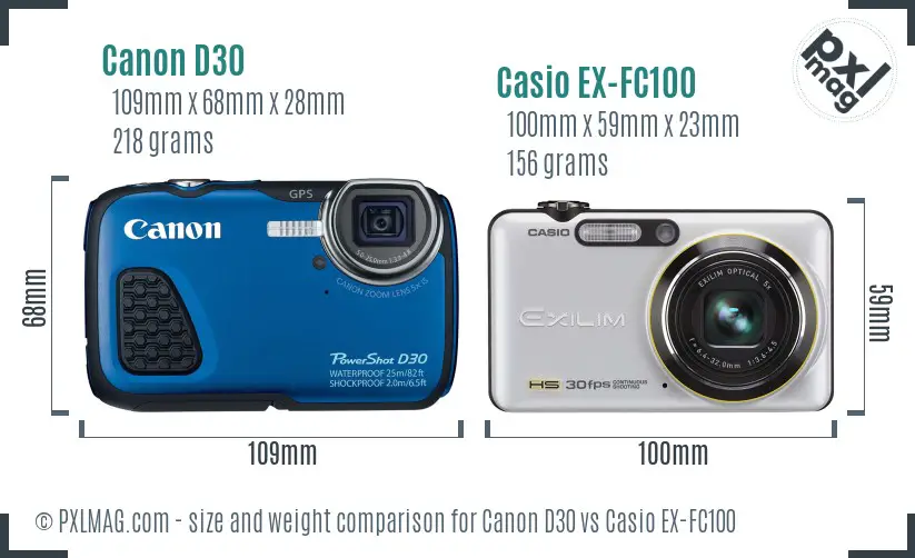 Canon D30 vs Casio EX-FC100 size comparison