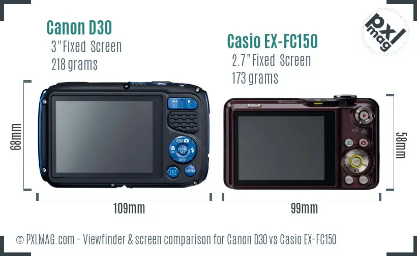 Canon D30 vs Casio EX-FC150 Screen and Viewfinder comparison Canon D30 vs Casio EX-FC150 Screen and Viewfinder comparison