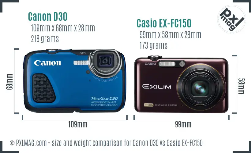Canon D30 vs Casio EX-FC150 size comparison Canon D30 vs Casio EX-FC150 size comparison