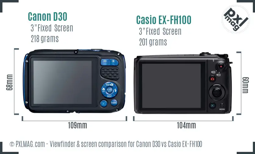 Canon D30 vs Casio EX-FH100 Screen and Viewfinder comparison