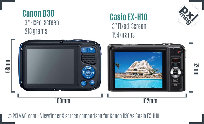 Canon D30 vs Casio EX-H10 Screen and Viewfinder comparison
