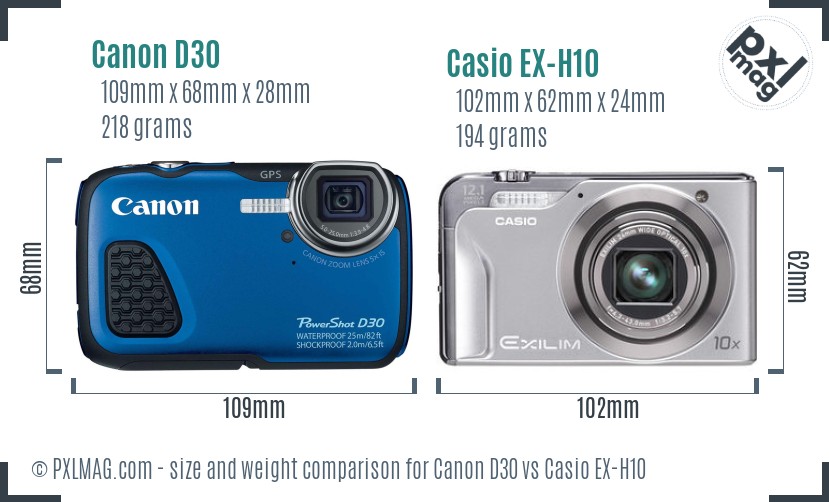 Canon D30 vs Casio EX-H10 size comparison