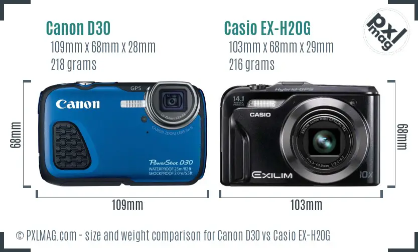 Canon D30 vs Casio EX-H20G size comparison