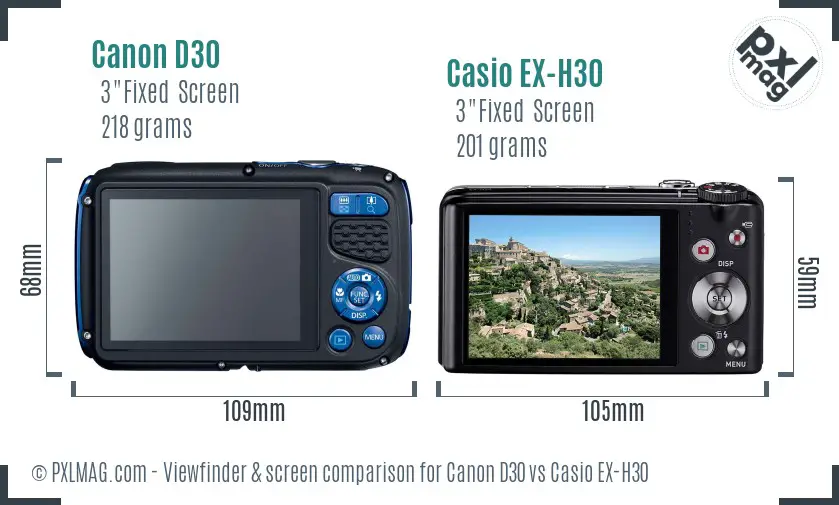 Canon D30 vs Casio EX-H30 Screen and Viewfinder comparison Canon D30 vs Casio EX-H30 Screen and Viewfinder comparison