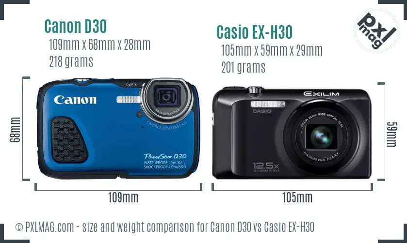 Canon D30 vs Casio EX-H30 size comparison Canon D30 vs Casio EX-H30 size comparison
