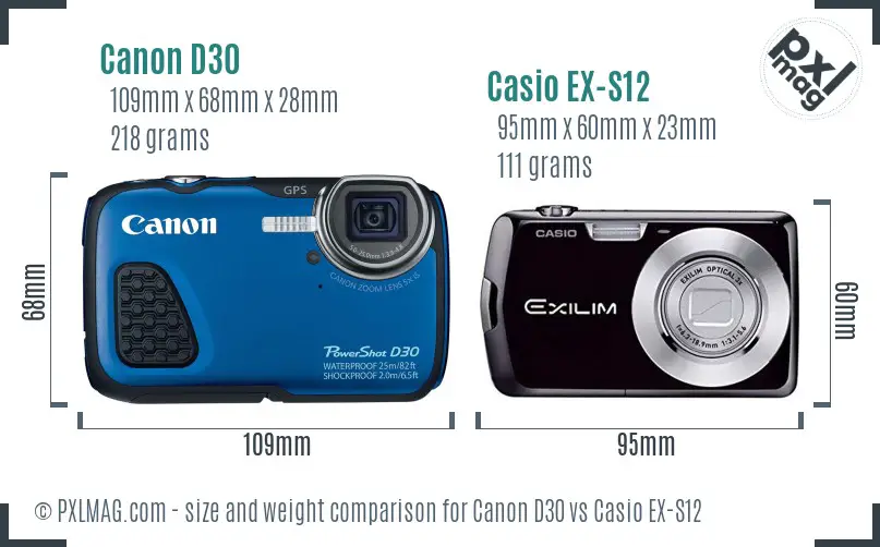 Canon D30 vs Casio EX-S12 size comparison
