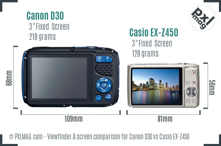 Canon D30 vs Casio EX-Z450 Screen and Viewfinder comparison