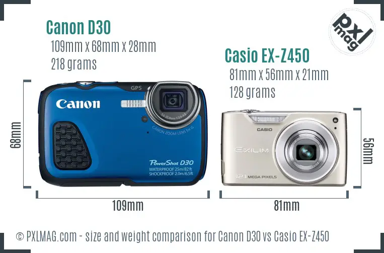 Canon D30 vs Casio EX-Z450 size comparison