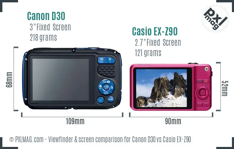 Canon D30 vs Casio EX-Z90 Screen and Viewfinder comparison