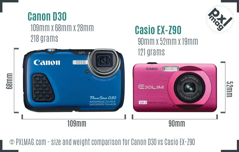 Canon D30 vs Casio EX-Z90 size comparison