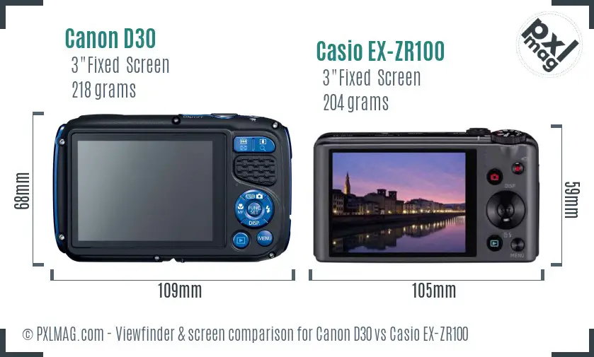 Canon D30 vs Casio EX-ZR100 Screen and Viewfinder comparison Canon D30 vs Casio EX-ZR100 Screen and Viewfinder comparison