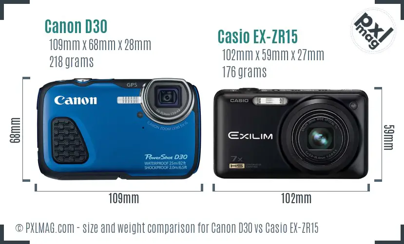 Canon D30 vs Casio EX-ZR15 size comparison