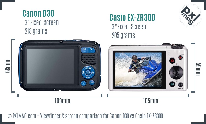 Canon D30 vs Casio EX-ZR300 Screen and Viewfinder comparison