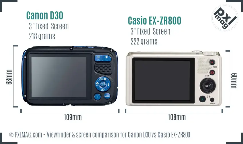 Canon D30 vs Casio EX-ZR800 Screen and Viewfinder comparison