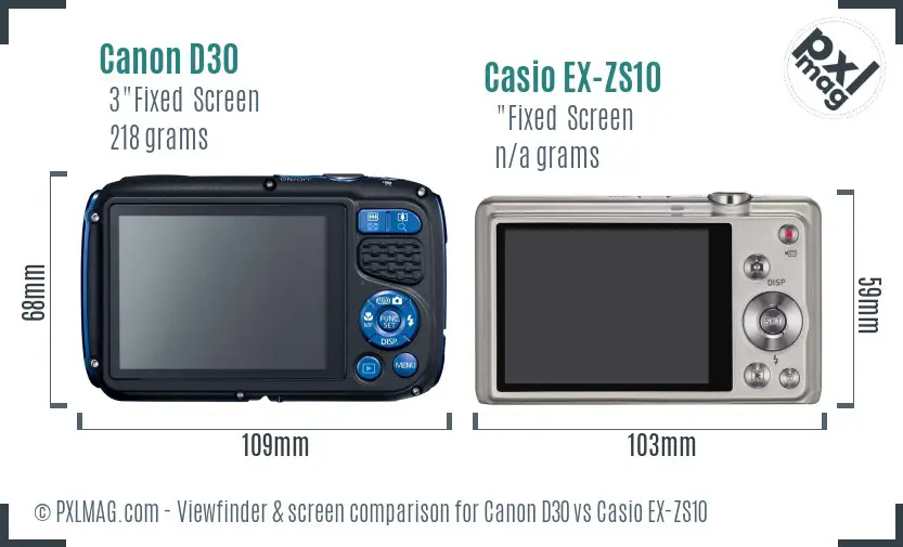 Canon D30 vs Casio EX-ZS10 Screen and Viewfinder comparison