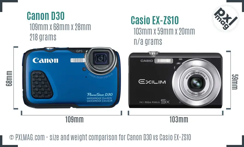 Canon D30 vs Casio EX-ZS10 size comparison