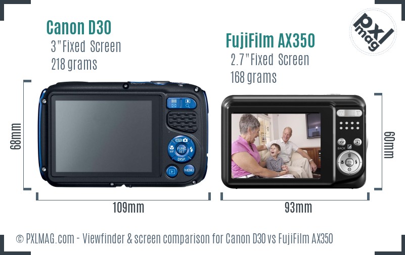 Canon D30 vs FujiFilm AX350 Screen and Viewfinder comparison