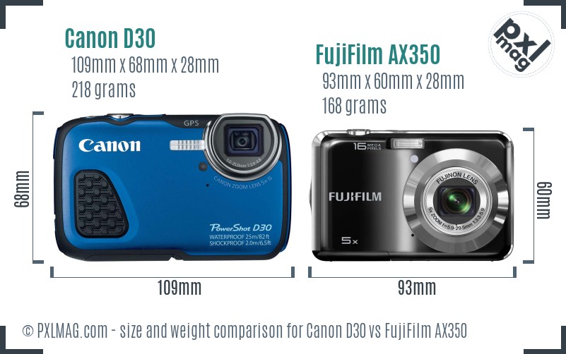 Canon D30 vs FujiFilm AX350 size comparison