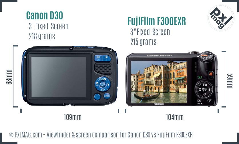 Canon D30 vs FujiFilm F300EXR Screen and Viewfinder comparison